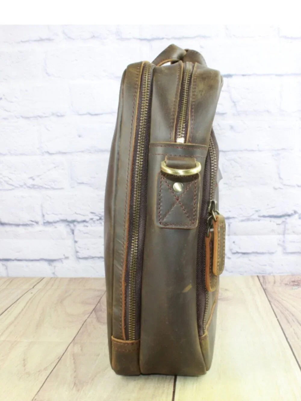 Men's Brown Leather Laptop Briefcase Messenger Bag Work Travel 18 x 12 x 3.5